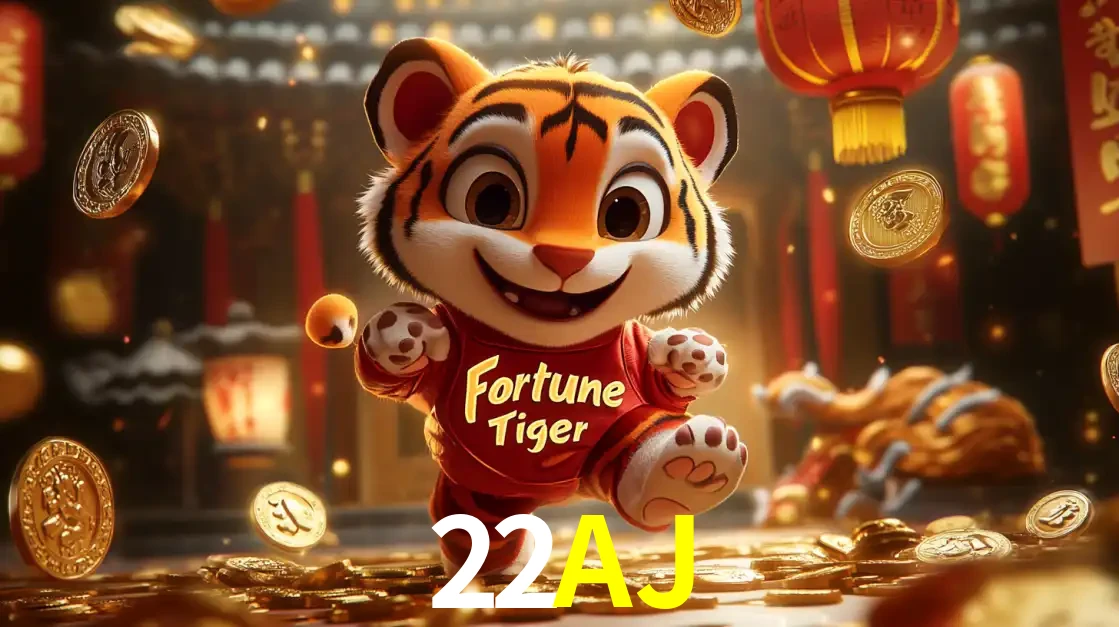 O alegre personagem do Fortune Tiger correndo sobre um caminho de moedas de ouro, simbolizando os grandes prêmios e a diversão do popular jogo de slot do 22AJ.