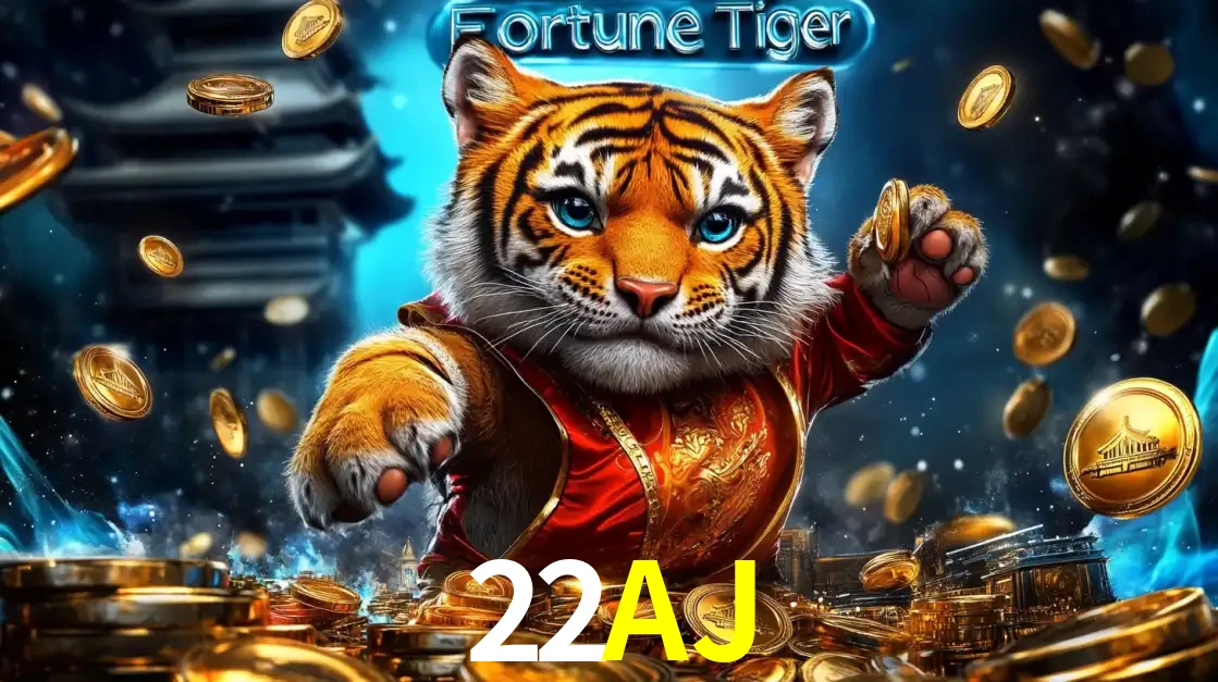 Imagem promocional do jogo de slot Fortune Tiger, com um tigre majestoso em traje tradicional cercado por uma fortuna em moedas de ouro, disponível agora no cassino 22AJ.