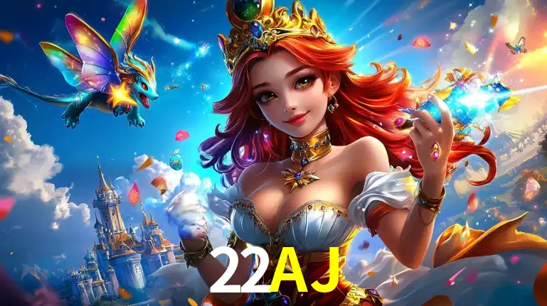 A princesa de um reino de fantasia mágico, com seu pequeno dragão, apresentando um mundo de prêmios encantados nos jogos de caça-níqueis do cassino 22AJ.